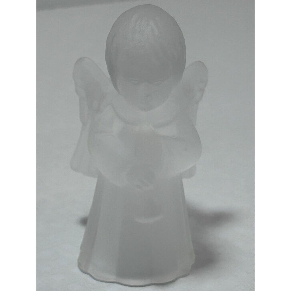 Candle Holder Angel Clear Satin Frosted Glass Vintage Christmas